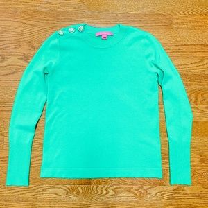 Lilly Pulitzer Green Sweater with Three Jewel Detail on Shoulder XXS